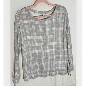 Liz Claiborne Women's Large Gray And White Plaid Soft Top M